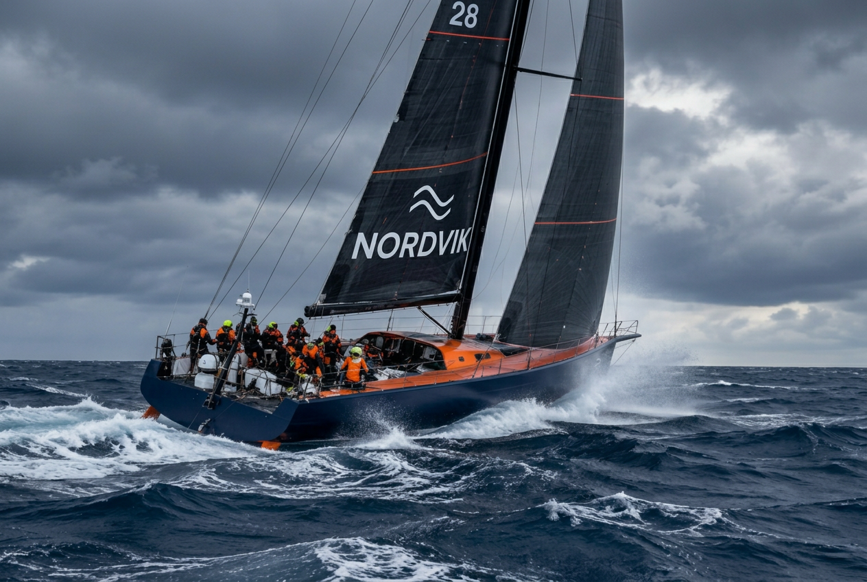 Илюстрация: IMOCA яхта с бранд идентичност в открит океан